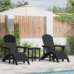 vidaXL 3-osaline aiam&ouml;&ouml;bli komplekt Black HDPE, Adirondack tugitool jalatoega vidaXL Black HDPE, Adirondack abilaud vidaXL Black 38x38x45 cm HDPE | 3335848 | 8721158902337