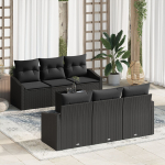 7-elementowy zestaw sof ogrodowych z poduszkami Black polirattan | 3346613 | 8721158961990