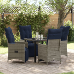 vidaXL 5-osaline s&ouml;&ouml;gitoakomplekt koos patjadega Hall rattan, aialaud Must 80x80x73 cm karastatud klaasist | 3379598 | 8721288645180