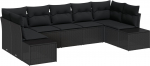 vidaXL 7-osaline aiam&ouml;&ouml;bli komplekt pol&uuml;rotangist diivaniga, padjadega, Black | 3355882 | 8721288361530