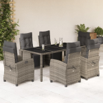 vidaXL VidaXL 7 Piece Patio Dining Set with Cushions Gray Poly Rattan | 3212898 | 8721012326316