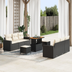 vidaXL 9-osaline aiam&ouml;&ouml;bli komplekt patjadega must pol&uuml; rattan akaatsia, vidaXL 3-osaline s&ouml;&ouml;gitoakomplekt patjadega must pol&uuml; rattan akaatsia | 3361570 | 8721288416896