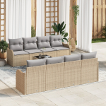vidaXL 9-osaline aiam&ouml;&ouml;bli komplekt koos patjadega Beige pol&uuml;rotang, 2-kohaline aiam&ouml;&ouml;bel koos patjadega Beige pol&uuml;rotang | 3345630 | 8721158952165