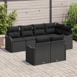 vidaXL 7-częściowy zestaw sof ogrodowych z poduszkami Black Polirattan | 3354412 | 8721288346834