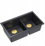 QUADRON | LOGAN 120 | granitowy zlewozmywak kuchenny BLACK DIAMOND + ZŁOTO PVD | wymiar: 76 x 45 x 23,5 cm | 2-komorowy podwieszany | podbudowa szafki od: 80 cm | brak | 5905505509940