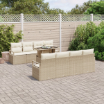 vidaXL 9-osaline aiam&ouml;&ouml;bli komplekt koos patjadega Beige Pol&uuml;rotang, 2-kohaline aiam&ouml;&ouml;bli komplekt hoiukastiga ja patjadega Beige Pol&uuml;rotang | 3357524 | 8721288377272