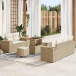 8-osaline aiam&ouml;&ouml;bli komplekt vidaXL polsterdatud Pol&uuml; rattan Akaatsia Beige | 3363901 | 8721288440204