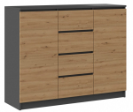 Topeshop KOMODA 2D4S - ANTRACYT / DĄB ARTISAN | 2D4S 120 ANT/AR | 5904507202026