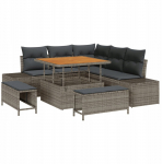 vidaXL 8-osaline aiam&ouml;&ouml;bli komplekt patjadega Grey PE rattan Akatsia, 2-kohaline aiam&ouml;&ouml;bel patjadega Grey PE rattan, 3-osaline aiam&ouml;&ouml;bli komplekt s&ouml;&ouml;gilauaga patjadega Grey PE rattan Akatsia | 3362778 | 8721288428974