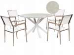 Beliani Zestaw ogrodowy dla 4 os&oacute;b MALETTO/GROSSETO Metal Efekt marmuru White/ beżowy | 525856 Bel | 4255664886231