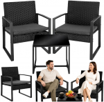 LeanToys Aiam&ouml;&ouml;bli komplekt rattanist, kaks tooli, laud terrassile r&otilde;dule, must | 29244 | 5905991092575
