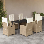 vidaXL VidaXL 7 Piece Patio Dining Set with Cushions Beige Poly Rattan | 3212376 | 8721012321090