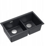 QUADRON | LOGAN 120 | granitowy zlewozmywak kuchenny BLACK DIAMOND + STAL | wymiar: 76 x 45 x 23,5 cm | 2-komorowy podwieszany | podbudowa szafki od: 80 cm | brak | 5905505509957