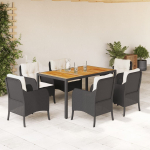 vidaXL VidaXL 7 Piece Patio Dining Set with Cushions Black Poly Rattan | 3211863 | 8721012315969