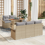 vidaXL 6-osaline aiam&ouml;&ouml;bli komplekt pol&uuml;rotangist diivanite ja patjadega beige akatsia | 3349272 | 8721158993861