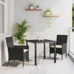 vidaXL 5-osaline aiam&ouml;&ouml;bli komplekt pol&uuml;rotangist koos patjadega Beige, vidaXL Aialaud must 80x80x73 cm karastatud klaasiga | 3379794 | 8721288647146