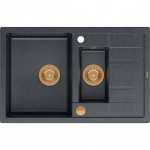 Zlewozmywak GraniteQ MORGAN 156 GraniteQ zlewozmywak black diamond z syfonem Push To Open okrągły 1,5-komorowy z/o/ elementy miedziane | HB8224U8-C1_P2O-QDR | 5904310997164