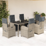 vidaXL VidaXL 7 Piece Patio Dining Set with Cushions Gray Poly Rattan | 3212466 | 8721012321991