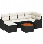 vidaXL Zestaw Sofy Ogrodowej 7-elementowy z Poduszkami Black Polirattan Akacja, vidaXL Sofa Ogrodowa 2-osobowa z Przechowalnią i Poduszkami Black Polirattan | 3356143 | 8721288364142