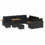 vidaXL 13-osaline aiam&ouml;&ouml;bli komplekt patjadega, must pol&uuml;rotang, akaatsia, 3-osaline s&ouml;&ouml;gitoam&ouml;&ouml;bli komplekt patjadega, must pol&uuml;rotang, akaatsia | 3363234 | 8721288433534
