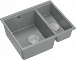 Zlewozmywak GraniteQ QUADRON | LOGAN 150 | granitowy zlewozmywak kuchenny SZARY + STAL | wymiary: 56 x 46 x 22 cm | 1,5-komorowy podwieszany | podbudowa szafki od: 60 cm | brak | 5904310998765