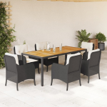 vidaXL VidaXL 7 Piece Patio Dining Set with Cushions Black Poly Rattan | 3211864 | 8721012315976