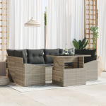 vidaXL 7-osaline aiam&ouml;&ouml;bli komplekt padjadega helehall pol&uuml;rattan | 3348938 | 8721158990525