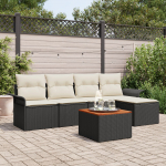 Zestaw 6-częściowy sof ogrodowych z poduszkami Black polirattan akacja, 2-osobowa sofa ogrodowa z przechowalnią i poduszkami Black polirattan | 3355982 | 8721288362537