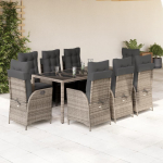 vidaXL VidaXL 9 Piece Patio Dining Set with Cushions Gray Poly Rattan | 3213083 | 8721012328167