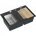 Zlewozmywak GraniteQ MARC 120 WORKSTATION GraniteQ zlewozmywak 2-komorowy 760*500*235 mm pure carbon + syfon push to open + dozownik stal szcz.+ wkładka ociekowa+ Qmata +d | HQC7650U7_BS-QDR | 5905505508189