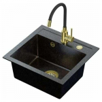 Zlewozmywak Steiner ART JOHNNY 110 (50x47x18,5) Steingran Art Gold Black Pearl z syfonem manualnym, baterią Maggie PVD i zaślepką - Black opalizacja złota | 39221000 | 5903242538520