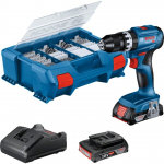 Bosch Powertools Akku-Schlagbohrschrauber GSB 18V-45 Professional, 18Volt (blau/Black, 2x Li-Ionen Akku 2,0Ah, 82-teiliges Zubeh&ouml;r-Set, in L-Case) | 06019K3306 | 4059952635705