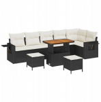 vidaXL 9-osaline aiam&ouml;&ouml;bli komplekt patjadega, must, pol&uuml;rotang, akaatsia + 3-osaline s&ouml;&ouml;gikomplekt patjadega, must, pol&uuml;rotang, akaatsia | 3363715 | 8721288438348