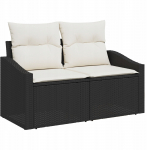 vidaXL 7-częściowy zestaw sof ogrodowych z poduszkami Black Rattan Akacja | 3347775 | 8721158978899