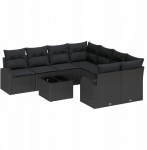 9-osaline vidaXL aiam&ouml;&ouml;bli komplekt patjadega Black Rotang Pol&uuml;ester, 2-kohaline vidaXL aiam&ouml;&ouml;bel hoiuruumiga ja patjadega Black Rotang Pol&uuml;ester | 3354652 | 8721288349231