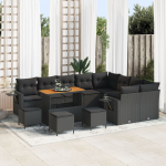 vidaXL aiam&ouml;&ouml;bli komplekt 12 osaga ja patjadega, Black, pol&uuml;rotang, akaatsia + aiam&ouml;&ouml;bli s&ouml;&ouml;gikomplekt 3 osaga ja patjadega, Black, pol&uuml;rotang, akaatsia | 3363734 | 8721288438539