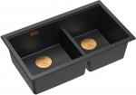 QUADRON | LOGAN 120 | granitowy zlewozmywak kuchenny PURE CARBON  + MIEDŹ PVD | wymiar: 76 x 45 x 23,5 cm | 2-komorowy podwieszany | podbudowa szafki od: 80 cm | brak | 5905505509902