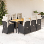 vidaXL VidaXL 9 Piece Patio Dining Set with Cushions Black Poly Rattan | 3213337 | 8721012330702
