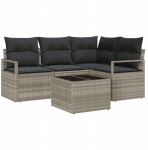 vidaXL 5-częściowy zestaw sof ogrodowych z poduszkami szary poli rattan, Sofa ogrodowa 2-osobowa z poduszkami szary poli rattan | 3346372 | 8721158959584