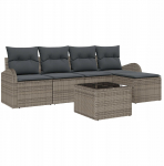 vidaXL Zestaw sofy ogrodowej 5-elementowy z poduszkami Black rattan, 2-osobowa sofa ogrodowa z miejscem do przechowywania i poduszkami szary rattan | 3354678 | 8721288349491