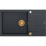 Zlewozmywak GraniteQ EVAN 136 XL GraniteQ zlewozmywak z syfonem Push To Open 1-komorowy z/o (860x500x210; kom. 420x490) black diamond / elementy miedziane | brak | 5904310997768