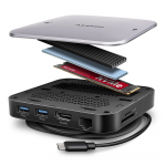 HMC-UFO Wieloportowy hub USB 9in1, 10Gbps, 2x USB-A, HDMI 4K/60Hz, M.2 NVMe/SATA, audio, PD 100W, SD/microSD, GLAN, 65cm USB-C kabel | HMC-UFO | 8595247908438