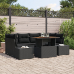 vidaXL Zestaw sofy ogrodowej Zestaw 7 Black Polirattan | 3349918 | 8721158230324