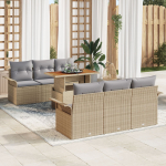 vidaXL 7-osaline aiam&ouml;&ouml;bli komplekt patjadega Beige pol&uuml;rotang Akatsia | 3349279 | 8721158993939
