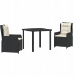 Zestaw do jadalni w ogrodzie 3 pcs Black polirattan Lumarko! | 3380939 VidaXL | 8721288658593