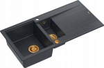 Zlewozmywak GraniteQ EVAN 156 GraniteQ zlewozmywak z syfonem Push To Open 1,5-komorowy z/o (1000x500x210; kom. 420x480) black diamond / elementy miedziane | brak | 5904310997522