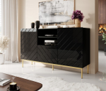 ABETO chest of drawers on golden steel frame 150x42x90 black/black gloss | ABETO KOM+ST CZ | 5903815007040