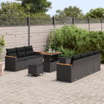 10-osaline aiam&ouml;&ouml;bli komplekt vidaXL must pol&uuml;rattan akatsia patjadega | 3364959 | 8721288450784