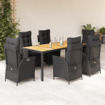 vidaXL 7-osaline aiam&ouml;&ouml;bli komplekt pol&uuml;rotangist koos patjadega, Black | 3213342 | 8721012330757