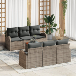 vidaXL 7-osaline aiam&ouml;&ouml;bli komplekt pol&uuml;rotangist, hall, akatsia, patjadega | 3347524 | 8721158976383